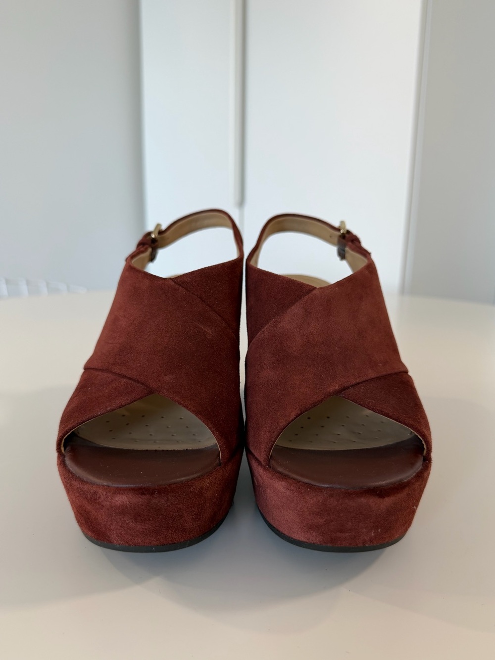 Geox Women's Suede Platform Slingback Heels in Burgundy Wine Red - Picture 3 of 12